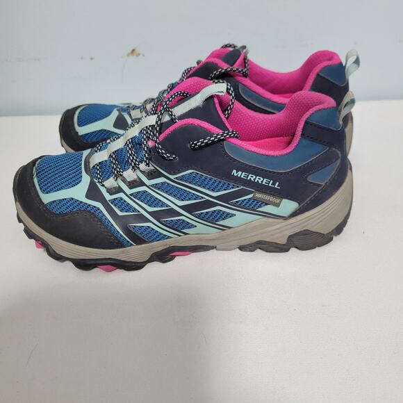 Merrell Moab FST Low Waterproof Hiking Shoes In Blue & Pink Size 6  121825-2824 - Picture 2 of 8